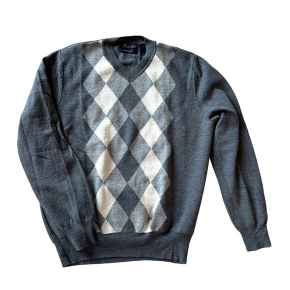 Garret Scott Extra Fine 100% Merino Wool Argyle Sweater Preppy Old Money Size L - Picture 1 of 9